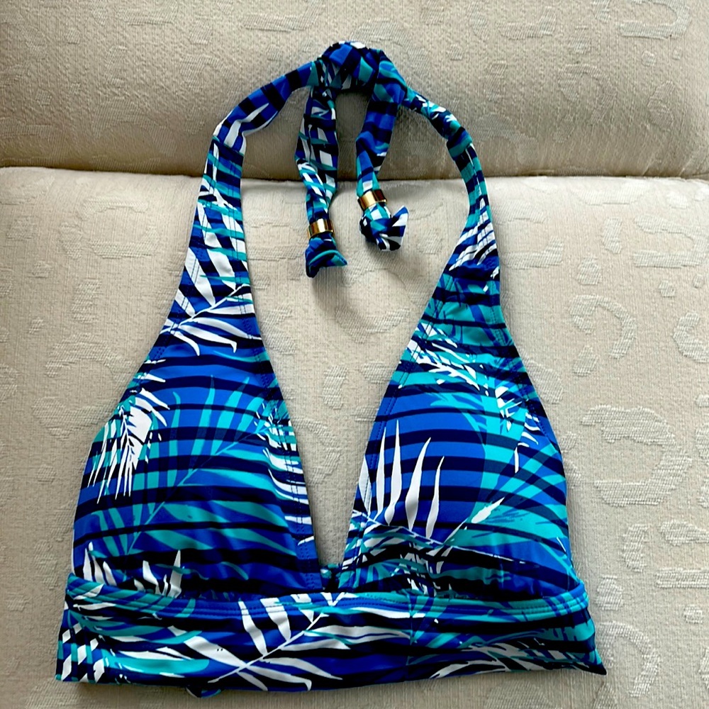 Ralph Lauren Palm Stripe Banded Halter  Bikini Top Size 10